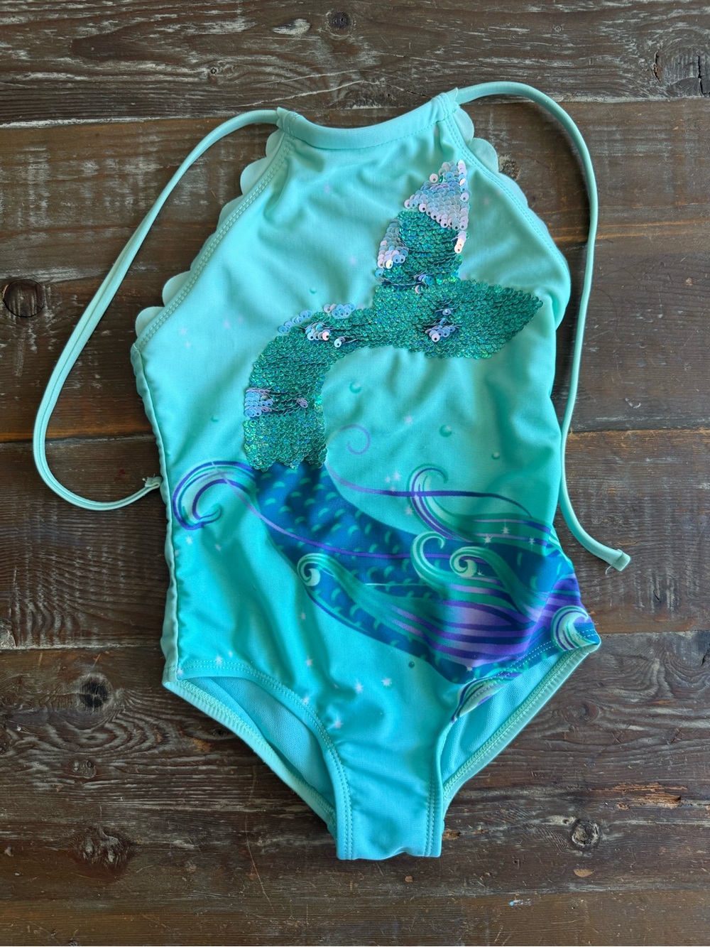 Cat & Jack Turquoise Mermaid Sequin One-Piece Swimsuit
